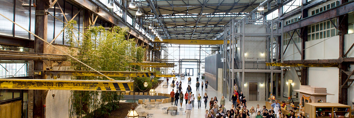 View inside the entrance to the Urban Outfitters corporate campus