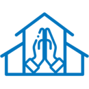 Icon of hands praying inside a house of worship