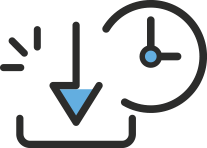 Illistation of a downwards facing arrow and a clock with the hands at 3 and 12